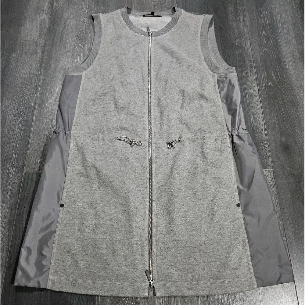 Lafayette 148 Silk Vest Women M‎ Gray Classic Cinch Waist Preppy Full Zip Golf